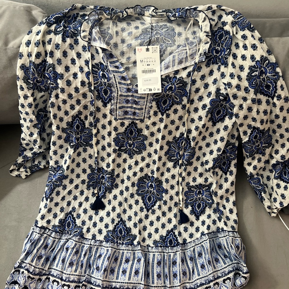 Blue and White Floral Women's Dress
